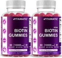 Vitamatski Biotin Gumies 10.000 μg za močnejše lase, kožo in nohte - 60 Veganski Gumiji - imenovan tudi vitamin B7 (2 steklenici)