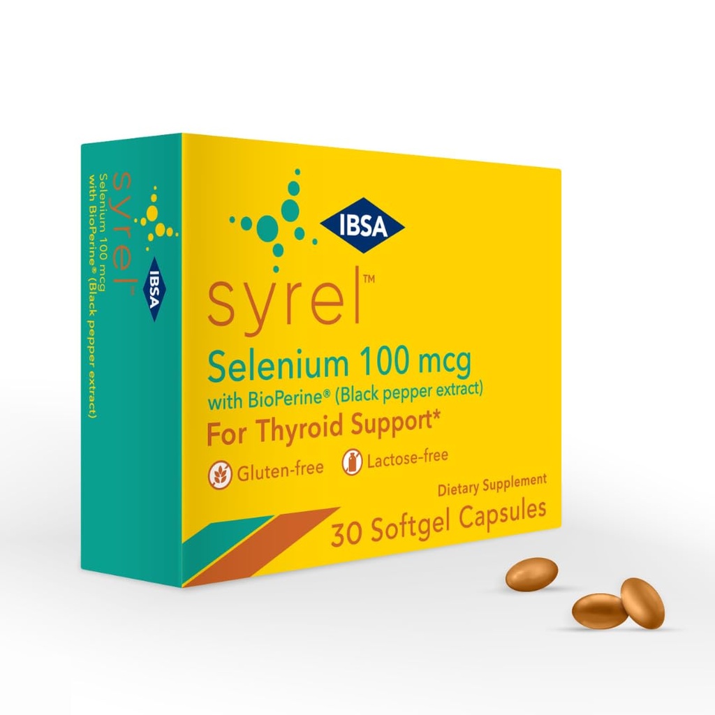 Syrel - Podpora za ščitnice – 100mcg Selen in 5mg BioPerin - 30 mehkih gel kap za večjo biološko razpoložljivost in absorpcijo - Gluten-free, Laktoza-free, Sugar-free, Non-GMO