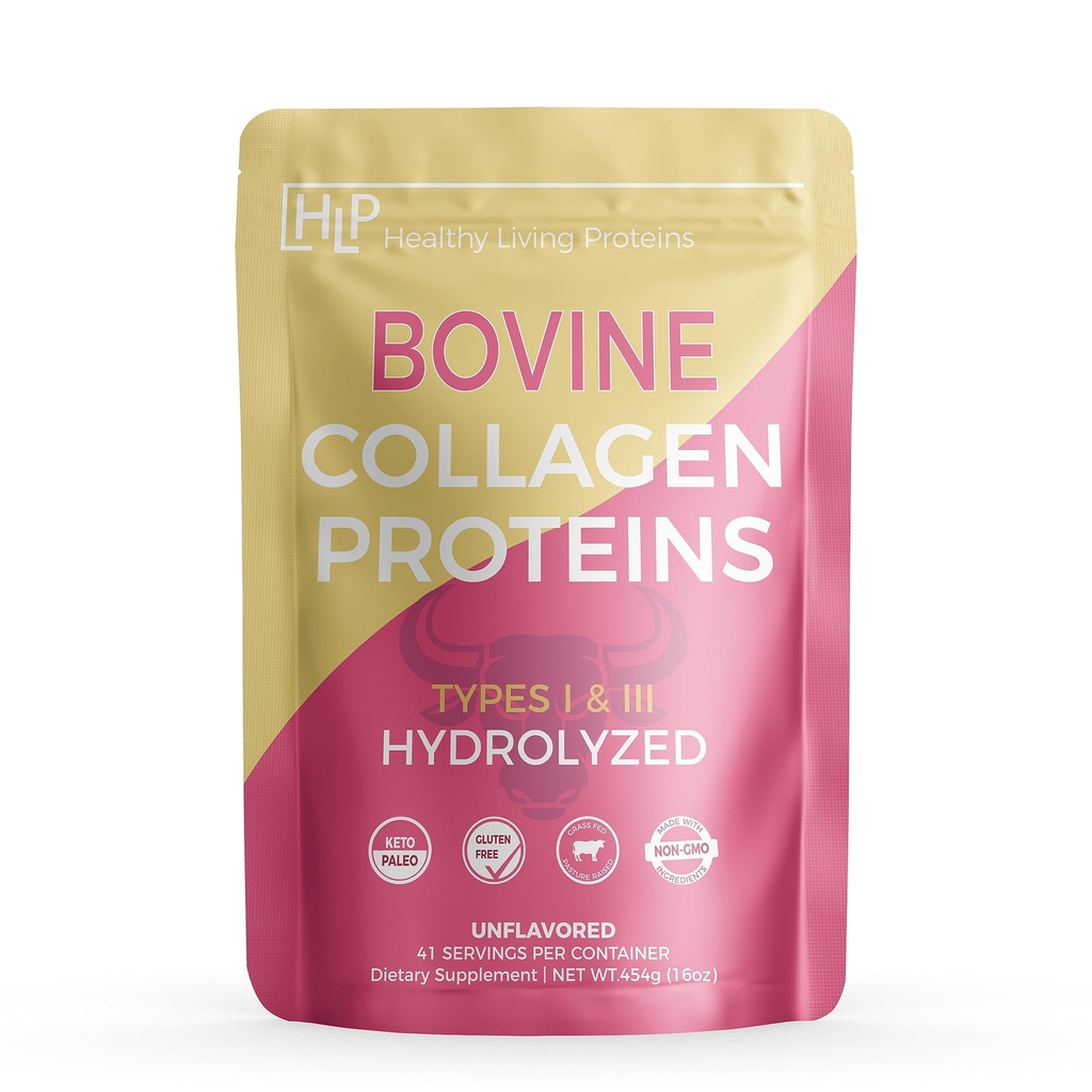 Zdravi živi proteini - hidrolizirano govedo - beljakovinski kolagen tipa 1 in 3 brez arome - kolagen v prahu - krma za travo, pasterizirana rast - goveji peptidi - Keto & Paleo - brez glutena (nearomated 16 oz)
