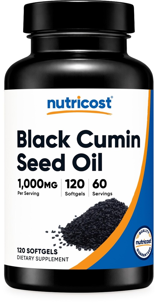 Nutricost Black Seed Oil (Cumin) - Hladno stisnjen, Vir Omega 3 6 9-120 Softgels, 1000mg na strežbo, 60 Serving - Non-GMO in Gluten Free