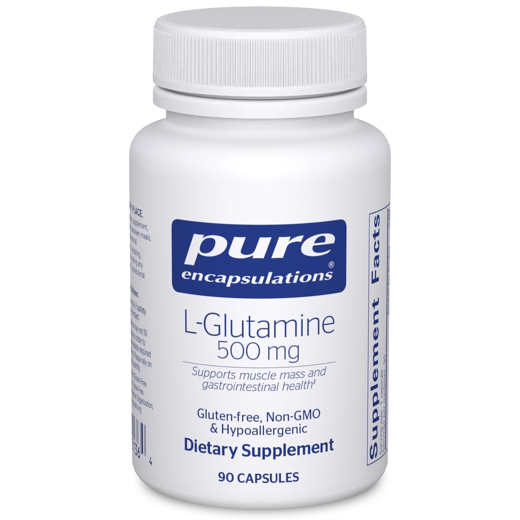 Čiste enkapsulacije L-glutamin 500 mg - dodatek za imuno in prebavno podporo, zdravje in oblaganje, presnovo in podporo mišic* - s prostim form L-glutaminom - 90 kapsul