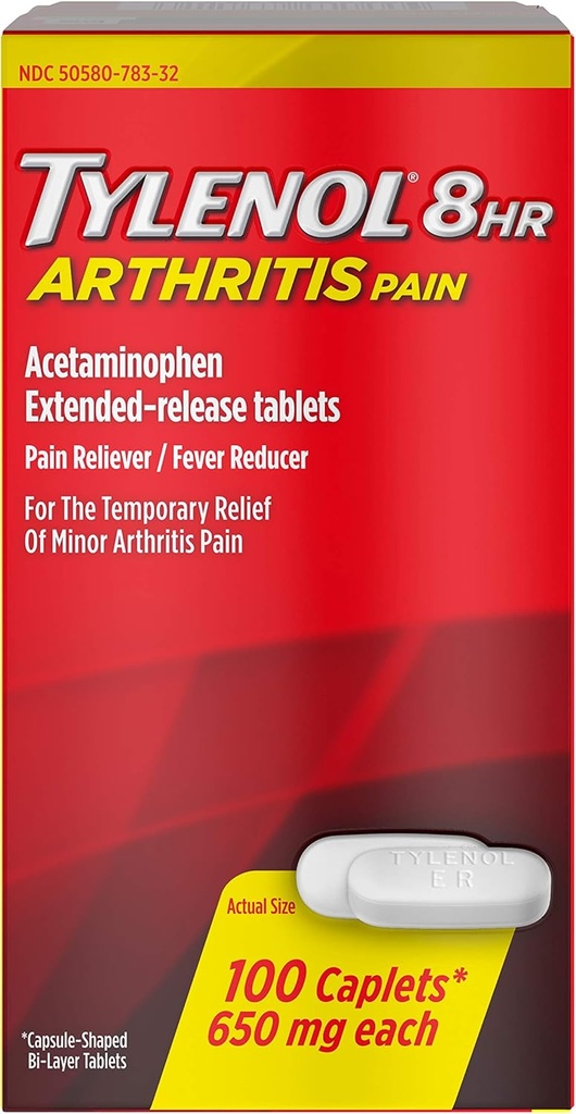 Tylenol 8 HR Artritis bolečine Kapleti, 650 mg - 100 ct, pakiranje po 4