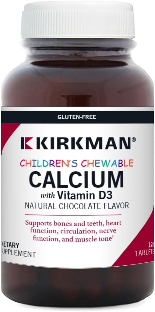 Otroški žvečljivi kalcij z vitaminom D3, naravna čokolada, 120 tablet, Kirkman Labs