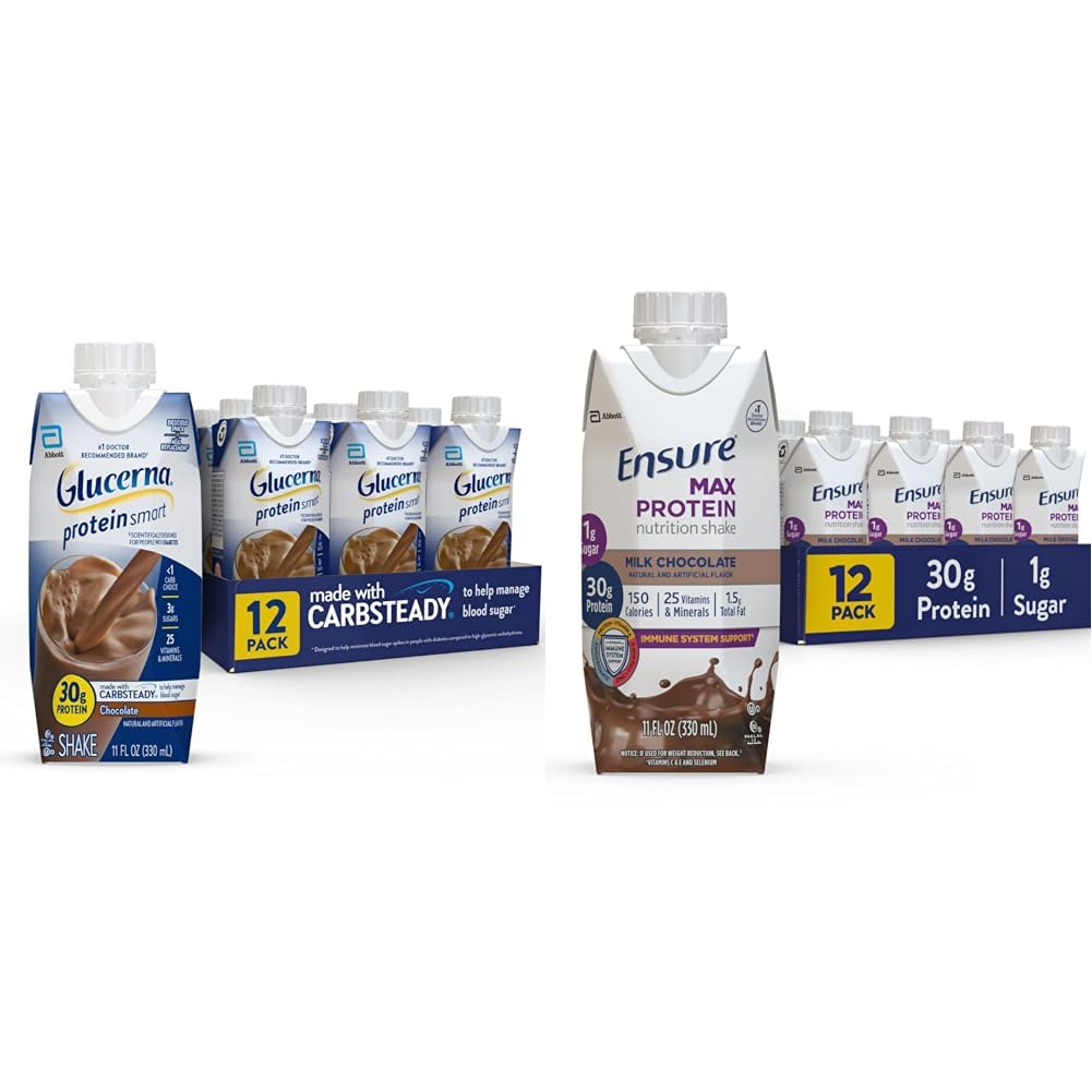 Glucerna Protein Smart Nutritional Shake & Prepričajte Max Protein Nutrition Shake z 30 g beljakovin, 1 g sladkorja, High Protein Shake, Mlečna čokolada, 11 Fl Oz (Pack of 12), tekoči, halal
