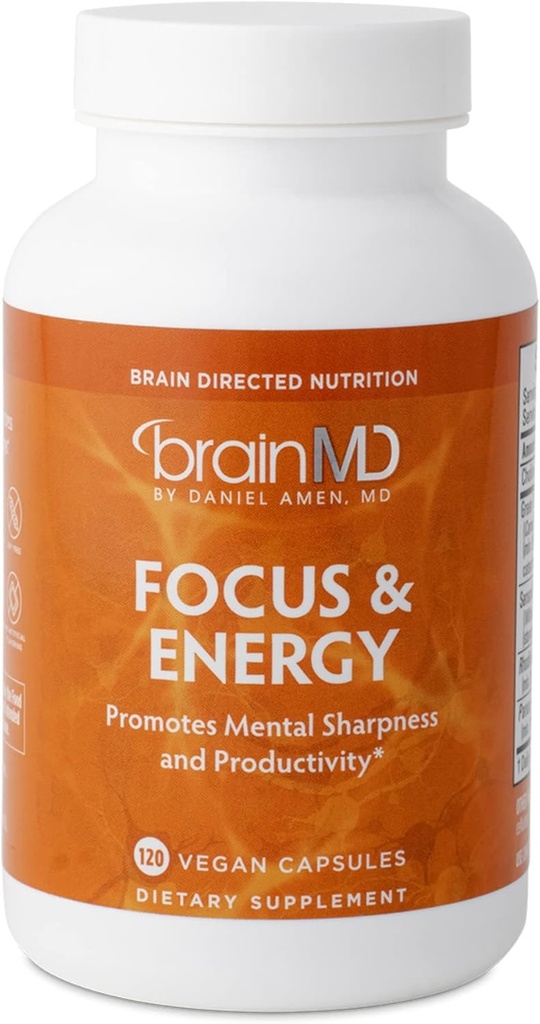BRAINMD Dr. Amen Focus & Energy - 120 kapsul, pakiranje 2 - spodbuja koncentracijo in pozornost - Kofein brez glutena - 60 skupaj