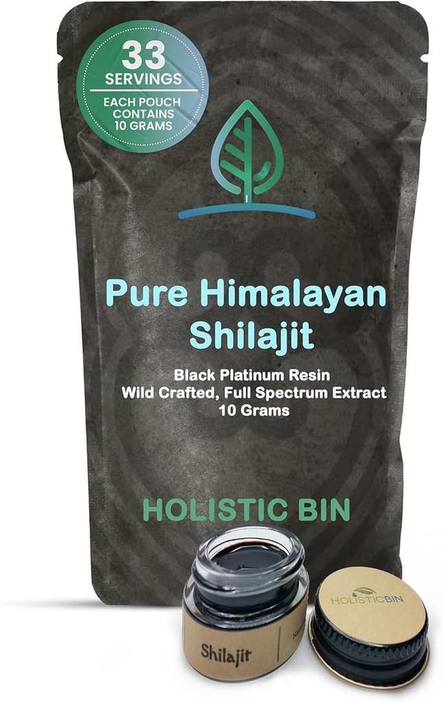 Holistični Bin Shilajit Resin - Himalajski Fulvic & Trace - Črna Platinum Resin - Shilajit ekstrakt - Mix Into Liquids - Serving Spoon vključena - 10g