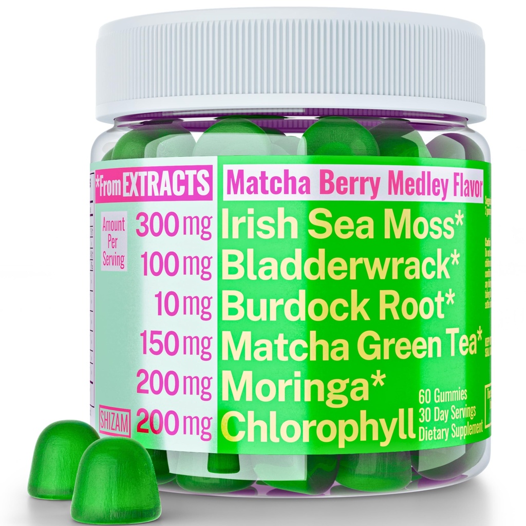 Moringa Irish Sea Moss Klorofil EGCg Green Tea Burdock Root Bladderwrack Super Greens Gummies, Kapsule v prahu Tablete Tekočih kapljic olja Tinkture dodatek Alt, Organic Green Seamoss