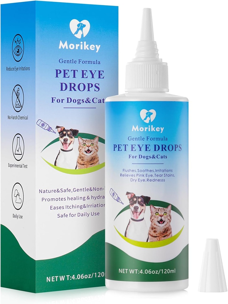Kapljice za oči pri hišnih ljubljenčkih, Gentle&Safe Dog Eye Spust za okužbo,lažijo oči, srbenje in draženje, Odstranjevalne teare Stains,Safe za vse živali, 4.06oz,120ml