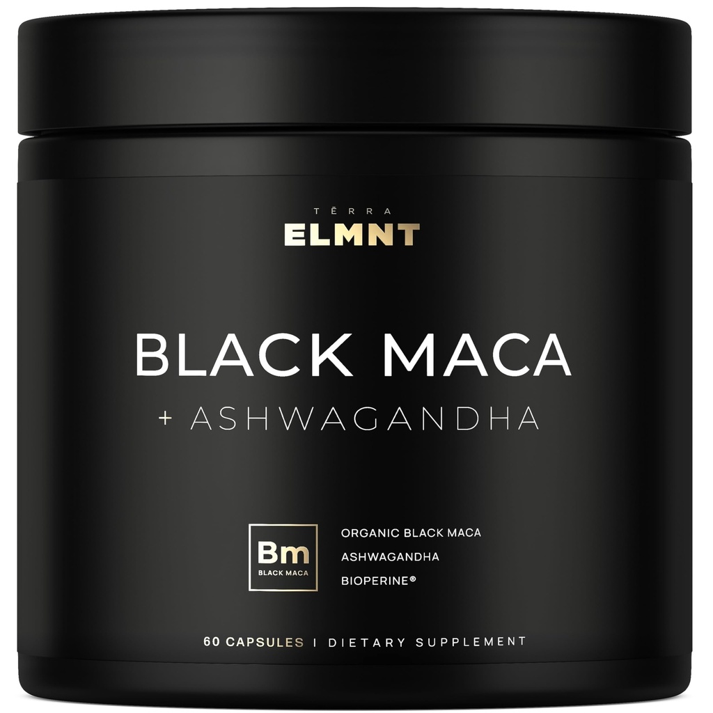 ELMNT 40.000mg 40x Jakost Organska črna Maca Koren w. Ashwagandha - #1 Najvišja moč črna Maca Root Kapsule za moške Dodatek 40:1 Ekstrakt - 100% Pure Maca Peruana Maca Prašek Tablete želatinizirane