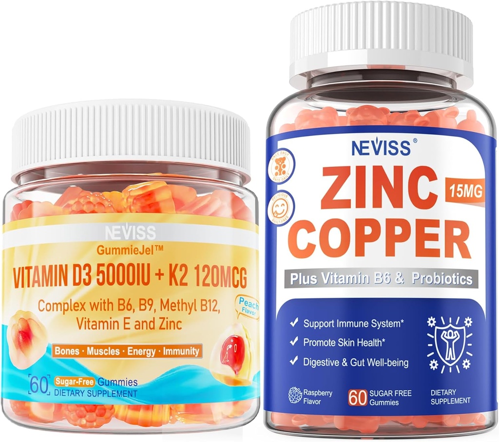 NEVIS Vitamin D3 5000IU + K2 (MK-7) 120mcg+ Bakrovi gumiji iz cinka