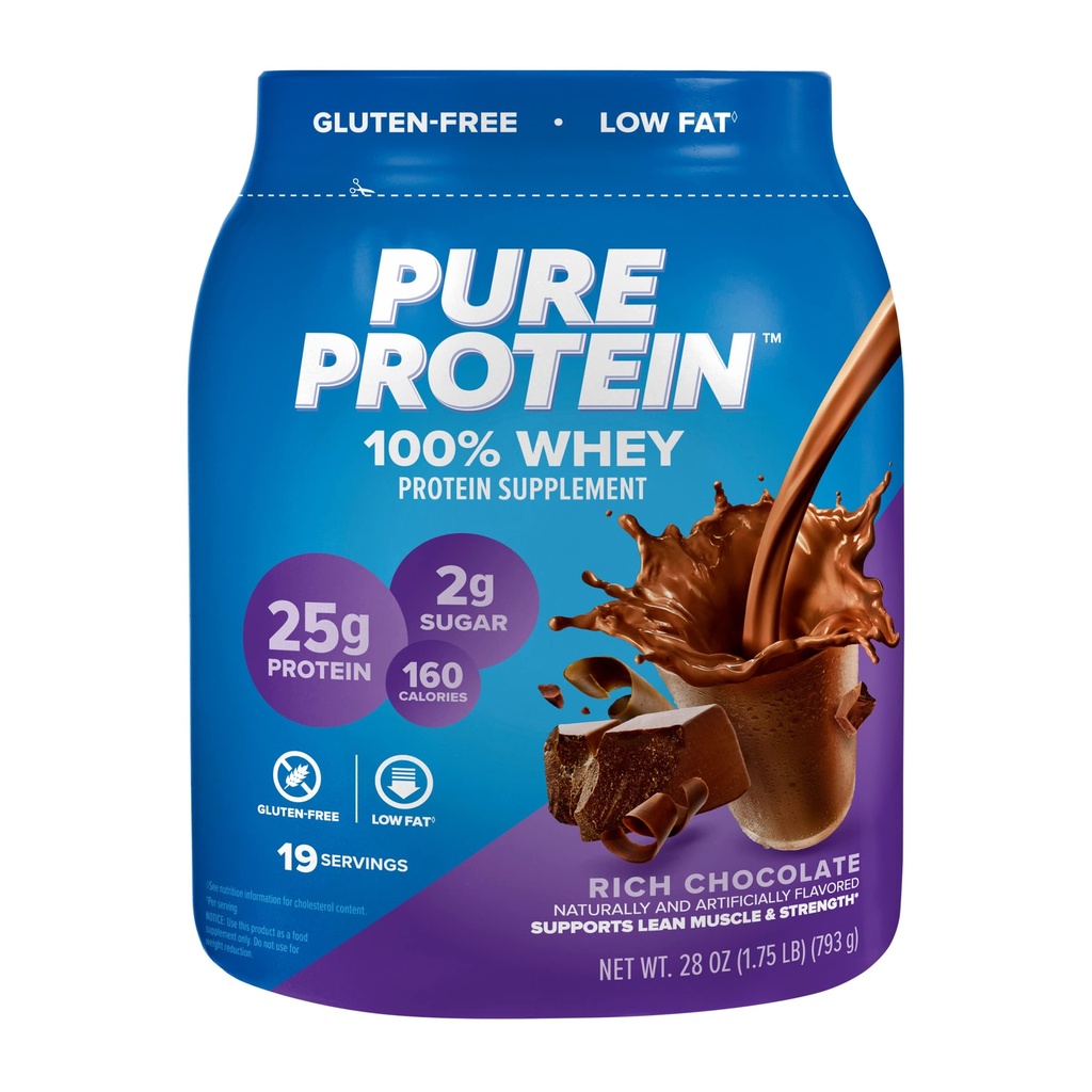 Čisti proteini 100% Whey proteini v prahu, bogata čokolada, 25 g Beljakovine, 1,75 lb (Packageing May Vary)