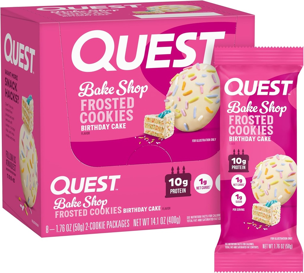 Quest Nutrition Zamrznjeni piškotki Twin Pack, Rojstni dan Torta, 1g sladkorja, 10g beljakovin, 2g neto ogljikovih hidratov, Gluten brez, 8 Število (Pack of 1)