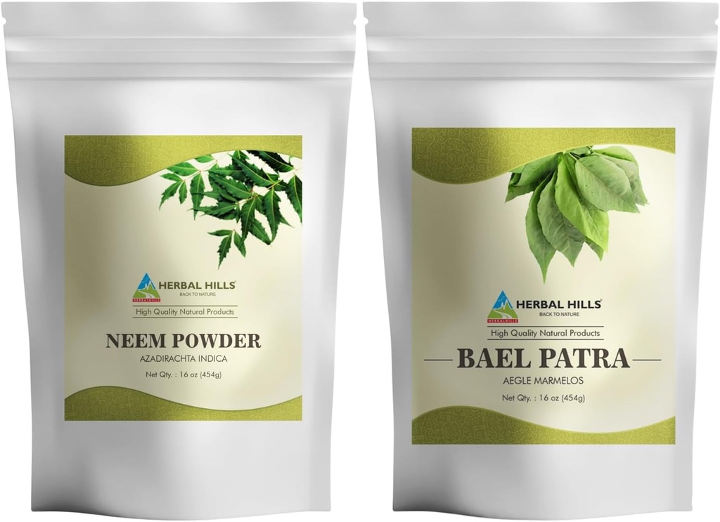 HERBAL HILLS Neem Leaf Powder in Bilva Bael Leaf Powder Pack po 2 Combo