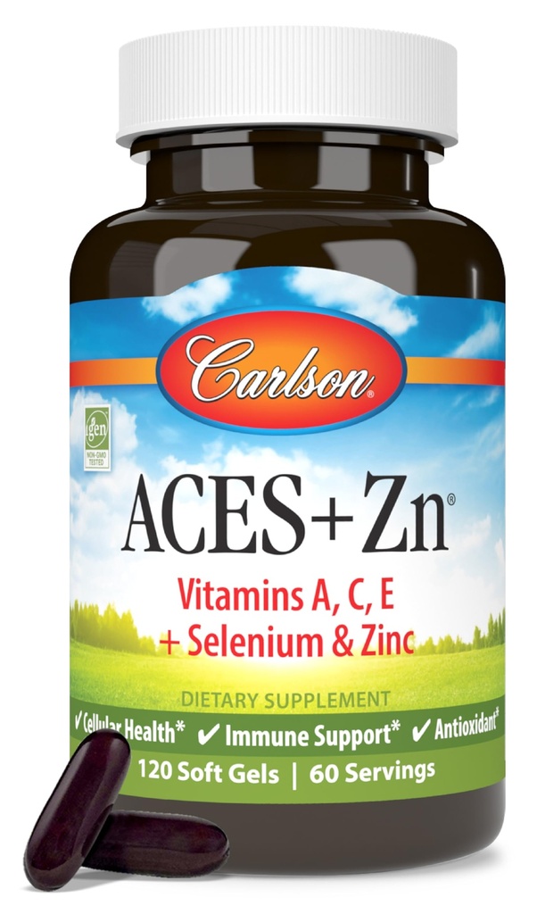 Carlson - ACES + Zn, vitamini A, C, E + selen & cink, celično zdravje in imunoterapija, antioksidant, 120 kapsul
