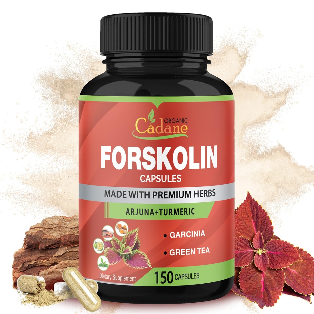 Dodatki Cadane Forskolin - 5v1 s kurkuminom, Arjuno, Garcinia Cambogia in zelenim čajem - 5 mesecev - 150 kapsul