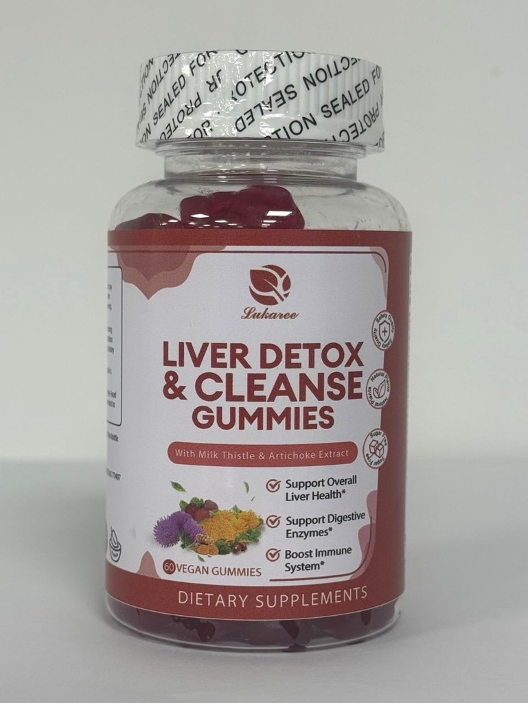 Lukaree jetrna čistila Detox & Popravila Gumies - mleko Thistle Silymarin, Dandelion, Artichoke Extract & Elderberry - Brez sladkorja, malina aroma - 180 Count