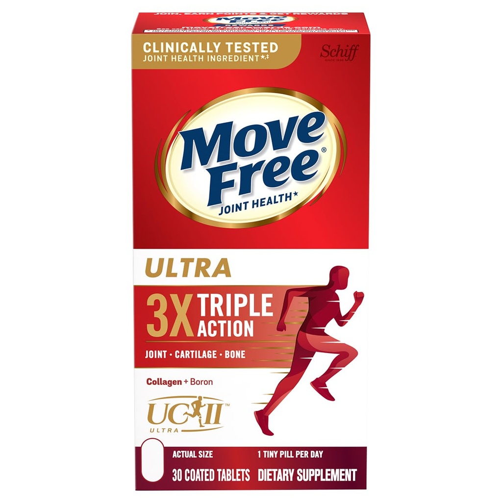 Move Free Ultra Triple Action Skupna podpora Dodatek - Tip II Kolagen Boron & Hyaluronic Acid - Podpira Joint Comfort, Kartiliage & Bones v 1 Majhne tablete na dan, 30 tablet (30 obrokov)
