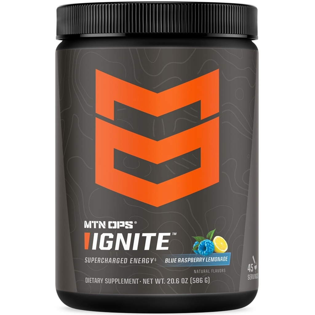 MTN OPS Vžigalno energijsko pijačo v prahu, Gluten Free Nootropic dopolnilno pijačo Mix, L Arginin, L Citrulin, Kofein & Nootropic Sugar Free Drink Mix, 45 Serving, Blue Raspberry limonada