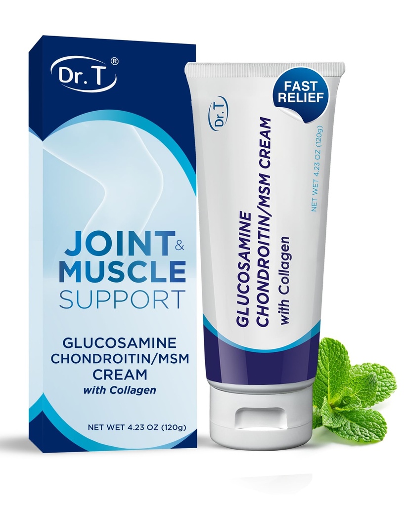Dr. T Glukozamin Chondroitin Cream - Premium Formula z MSM in Collagen za skupno in mišično nelagodje - ohranja skupno moč, prilagodljivost in mobilnost mišic - 4.23 oz / 120g (1 pakiranje)