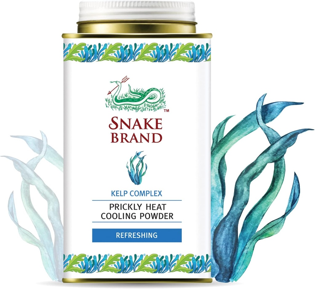 Snake Brand Prickly toplotno hlajenje prašek za vsakodnevno uporabo - Anti-Chafing, Toplotni izpuščaj Relief, Ocean Fresh Kelp Scent (4,9 Oz / 140g)