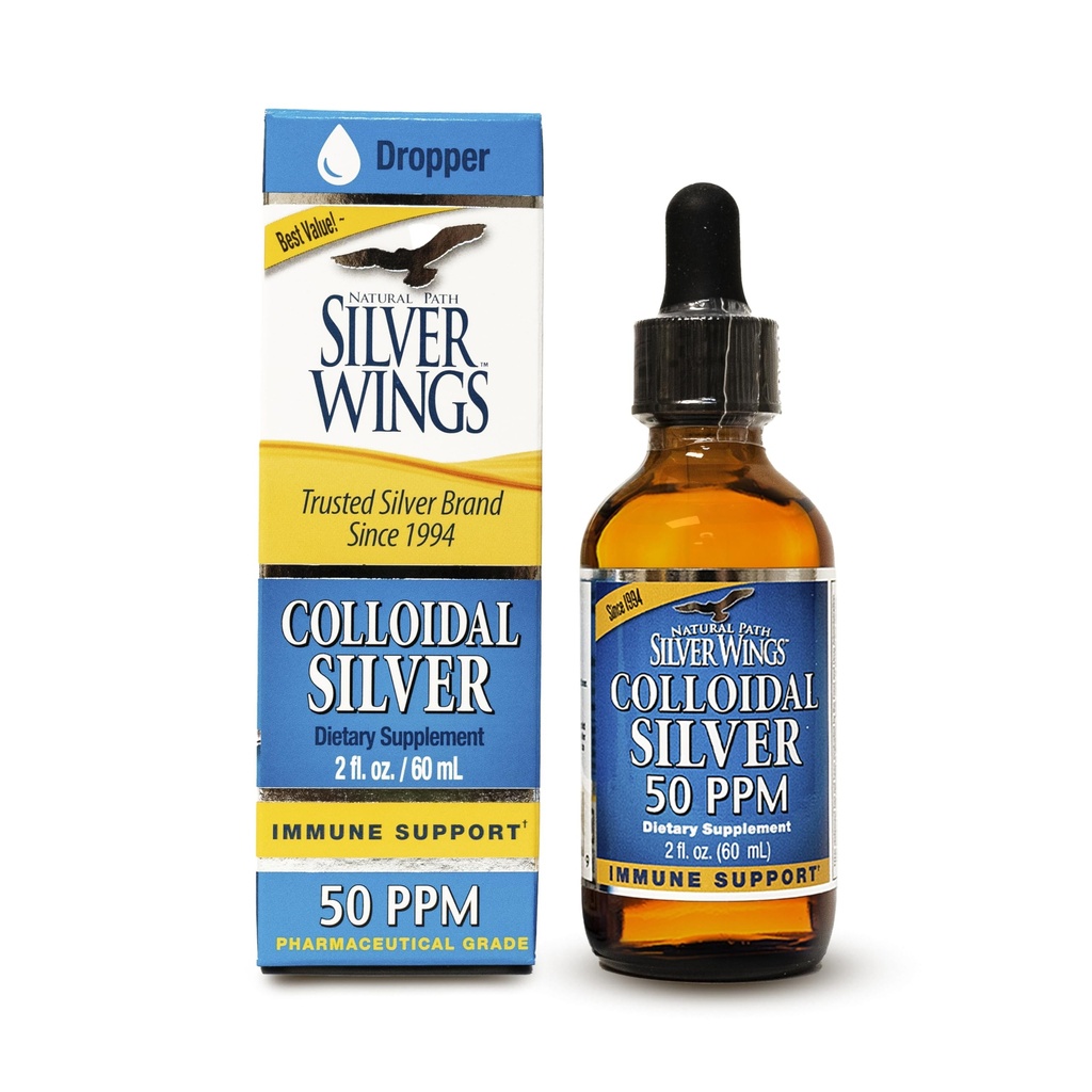 Natural Path Silver Wings Coloidal Silver 50ppm (250mcg) Imunska podpora dodatek 2 fl. oz. Dropper