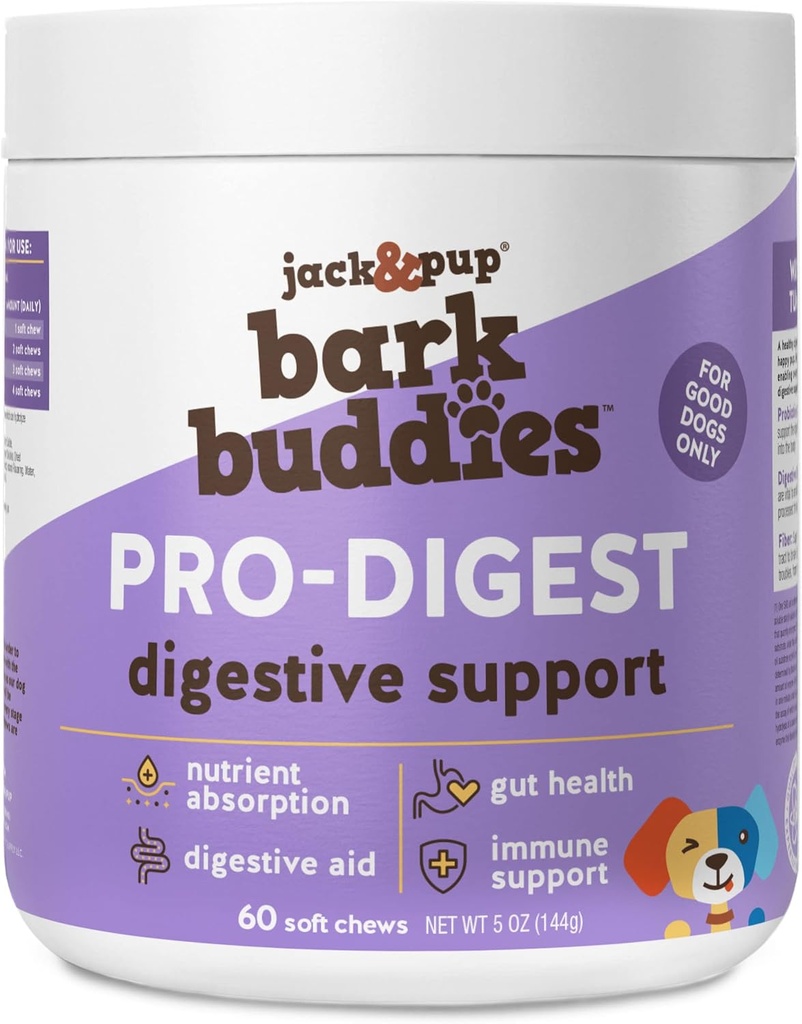Jack&Pup probiotični žveči za pse - Probiotični žveči majhni in srednji - Pro-Digest Bark Buddies (do 40 funtov) Puppy probiotični pasji žveči, hišni probiotiki za pse - probiotiki za kužki (60 cm)