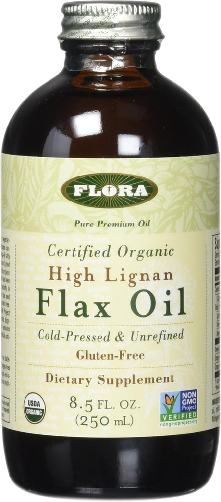 Flora Organic Lan High Lignan Oil 17 oz - hladno stisnjeni in nerafinirani - Non GSO & Gluten Free