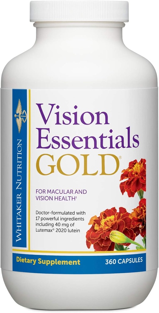 Dr. Whitaker Vision Essentials Gold - Eye Health Supplement s 40 mg Lutein Plus vitamina A & Zeaksantin - podpira makularno zdravje in zaščito oči proti izpostavljenosti modri svetlobi (360 kapsul)