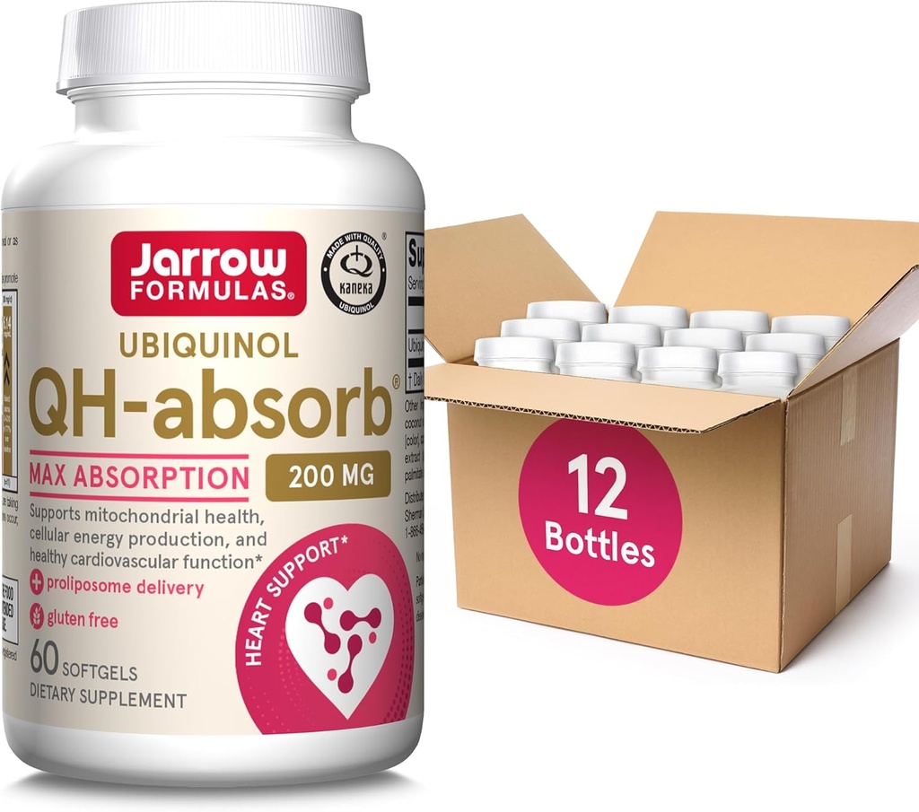 Jarrow Formule QH-Absorb, 200 mg, Ubikinol Prehranska dopolnila za zdravo kardiovaskularno funkcijo, 60 Softgels, 60 dnevna dobava(PACK OF12)