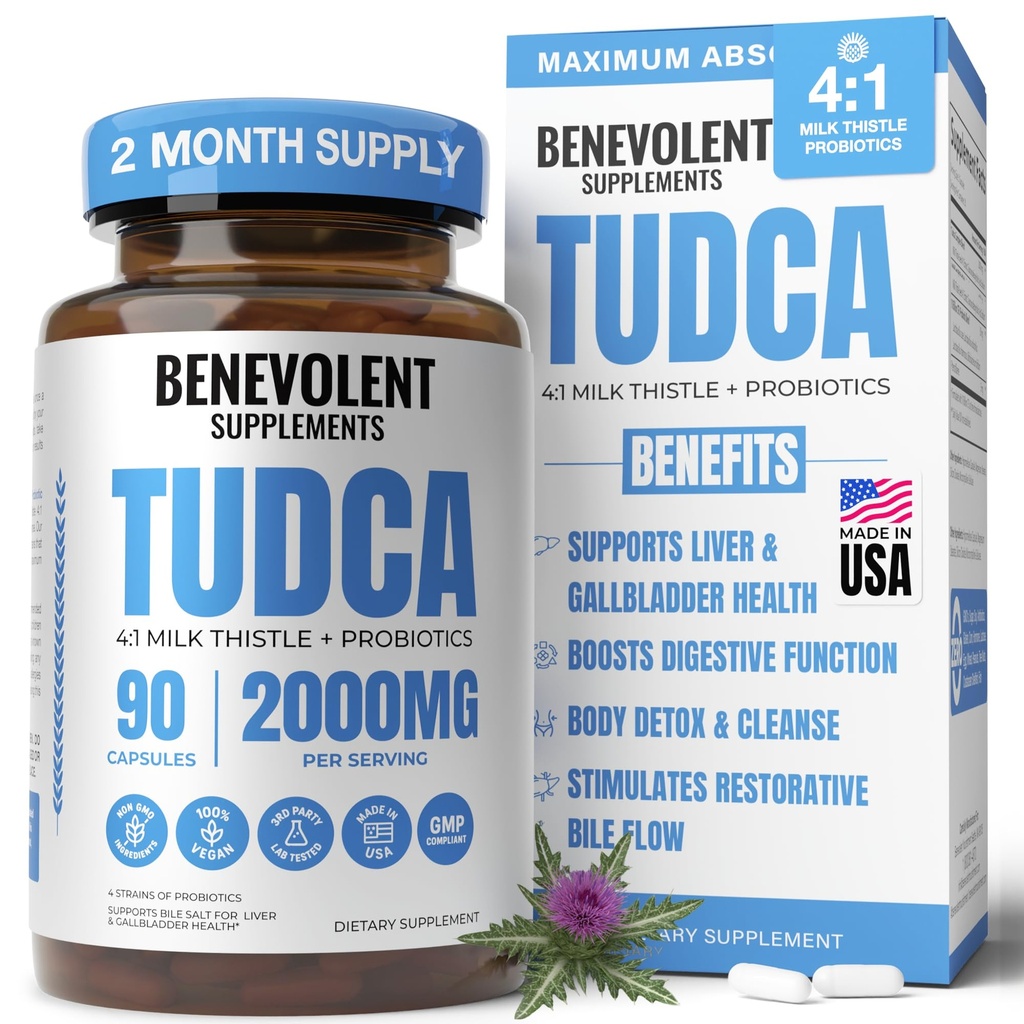 2000mg Advanced TUDCA dodatek - Max Absorpcija TUDCA Bile soli s 4:1 Milk Thistle in probiotiki - podpira razstrupljanje jeter in čiščenje, žolčnik, Gut & Ledvič zdravje - 90 Veganske kapsule