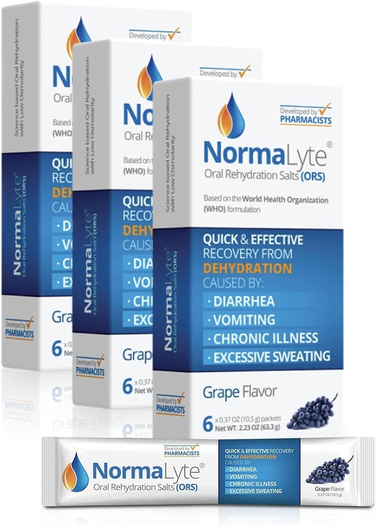 NormaLyte oralna rehidracija Soli-18 Packs (Yields 500mL na pakiranje)-Grapes.Energijska dopolnila, Kalijev dodatek, Dehidracija okrevanje in hitra absorpcija