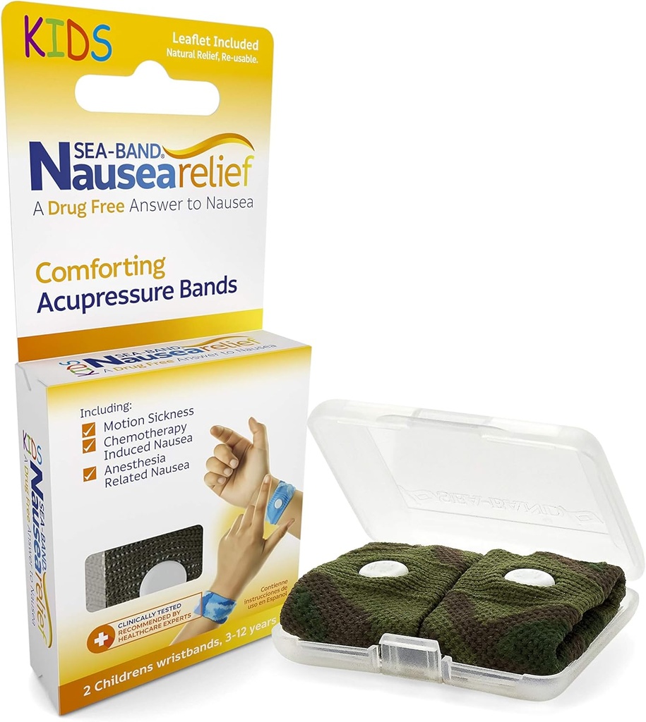 Morje-Band Anti-Nausea Acupresure Zapestnica za gibanje in jutranja bolezen, otrok, 1 Pair Camouflage