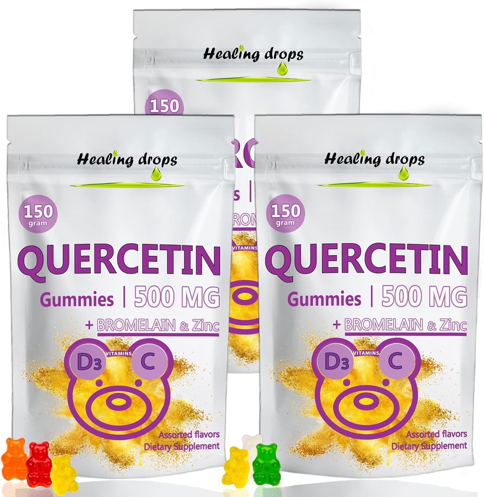 Quercetin z Bromelain Gumies - vitamin C + cink + vitamin D3 - Quercetin 500mg Gumiji za otroke in odrasle (3 pakiranja)