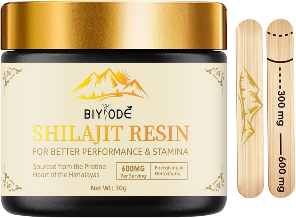 600mg Shilajit Himalayan Shilajit Resin - Pure Gold Grade 100% Organic Shilajit with Fulvic Acid & 85+ Trace Minerals Complex for Energy & Immune Support for Men & Women 30 Grams (1 Pcs)