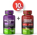 ORZAX mleko Thistle Plus 120 Vegabilne kapsule in Premium Ginseng 120 Vegabilne kapsule, paket