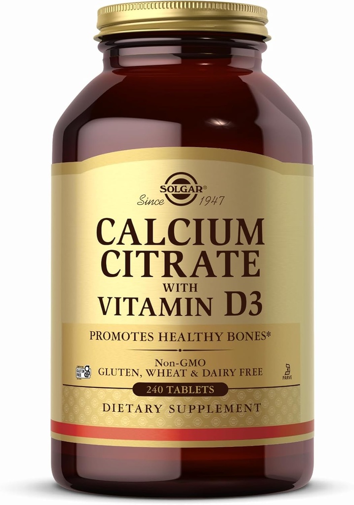 Solgarjev kalcijev citrat z vitaminom D3-240 tablete - ne- GMO, brez glutena, Košir - 60 servivov