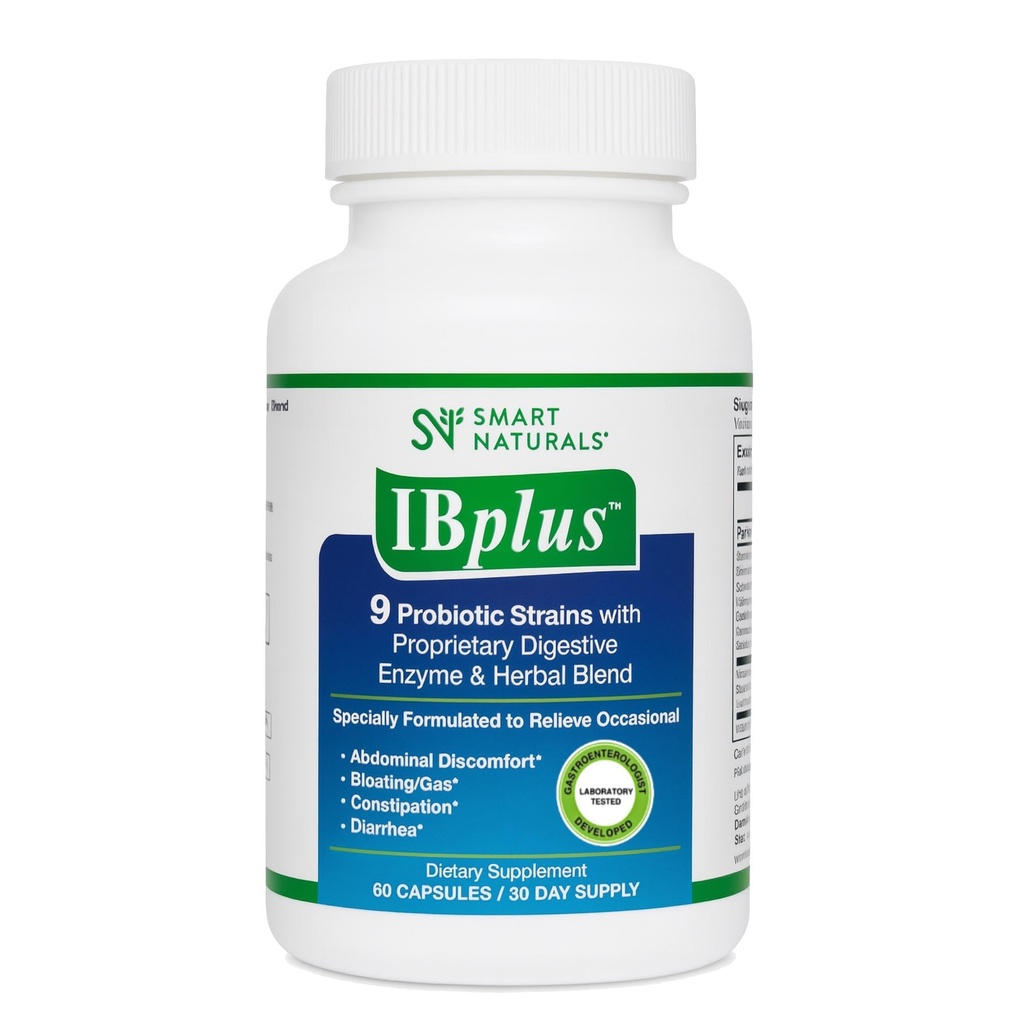 IBplus® probiotik, prebavni encim in zeliščna mešanica, izboljšana formula-60 kapsule!! za dražilne Bowel - bolečine v trebuhu, zaprtje, diareja, plin/blatenje – Preprietna formula Smart NaturalsTM