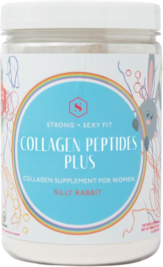 Močan + Seksi Fit Kolagen Peptides Plus prašek s hialuronsko kislino in vitaminom C, ženski lasje, koža, nohti in skupni dodatek, Grass Fed goveji kolagen, Zajec zajček, 20-40 SVG