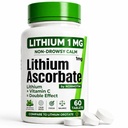 Litij Askorbat 1mg – varna alternativa litijevemu orotatu – mikrodoza litijev dodatek za razpoloženje, fokus & Calm – podpora vitaminu C – 60 tablet – Made in USA