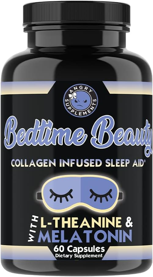Bedtime Beauty, Collagen Infunded Twilight Night Time Aid, Vse naravne tablete w. L-Theanine, Melatonin, Magnezij & Hyaluronic Acid Natural Sleepy Girl Mocktail, 60 kapsul, 30 Serv