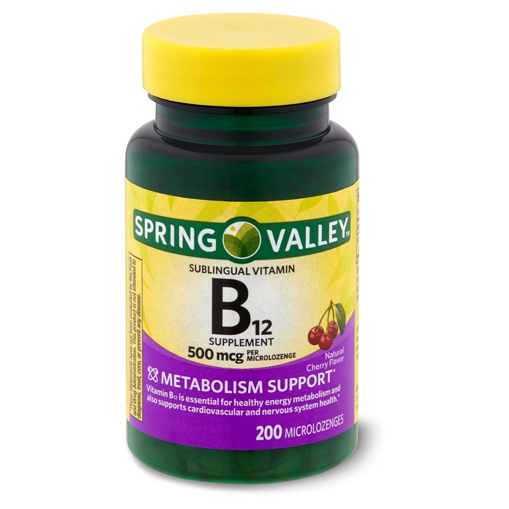 Spring Valley:Podjezične pike Vitamin B-12, 500 μg (200 Cherry Microlozenges)