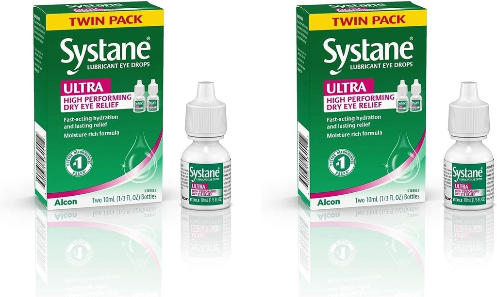Systane Ultra Lubricant kapljice za oči, umetne solze za suho oko, Twin Pack, 10-ml vsak (paket po 2)