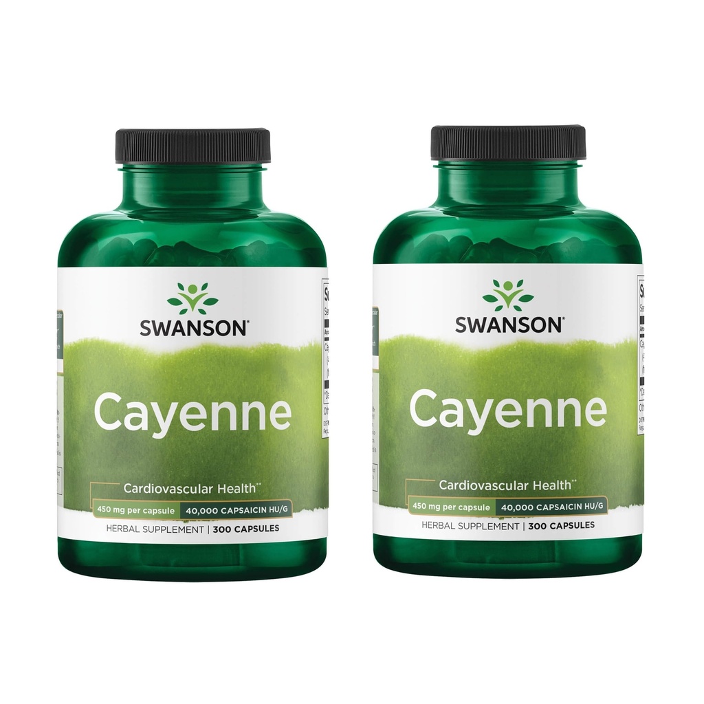 Swanson Cayenne - zeliščni dodatek za spodbujanje digescije, kroženje in metabolizem podpora - naravna Formula lahko podpirajo zdravje srca - (300 kapsul, 450mg vsak) (2 paket)