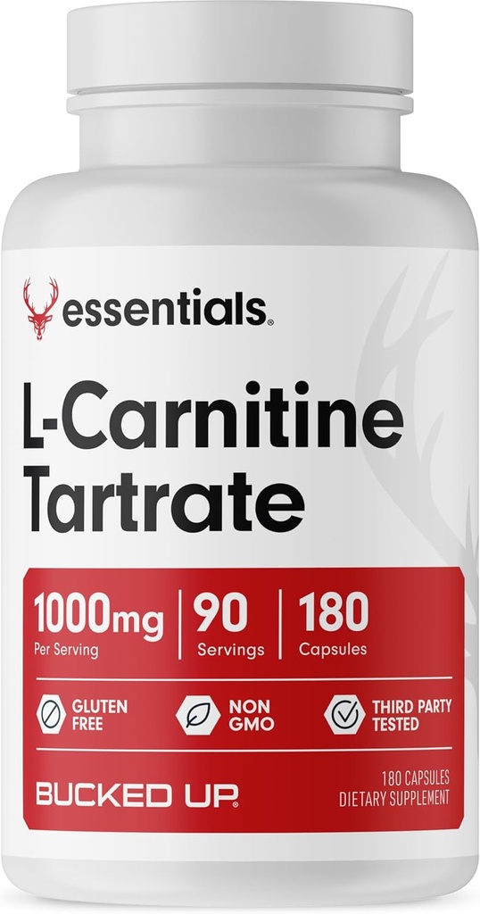 Pritrjena L-karnitin tartrat 1000 mg, esencialna zdravila (90 serviranja, 180 kapsul)
