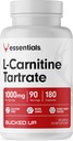 Pritrjena L-karnitin tartrat 1000 mg, esencialna zdravila (90 serviranja, 180 kapsul)