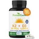 ForestLeaf Vitamin D3 + K2 (MK7) dodatek - MenaQ7 - kalcij in vitamin D3 5000 i.e. Max Absorpcija - moč zob in kosti, zdravje srca, podpora imunskega sistema - 60 Veggie kapsul