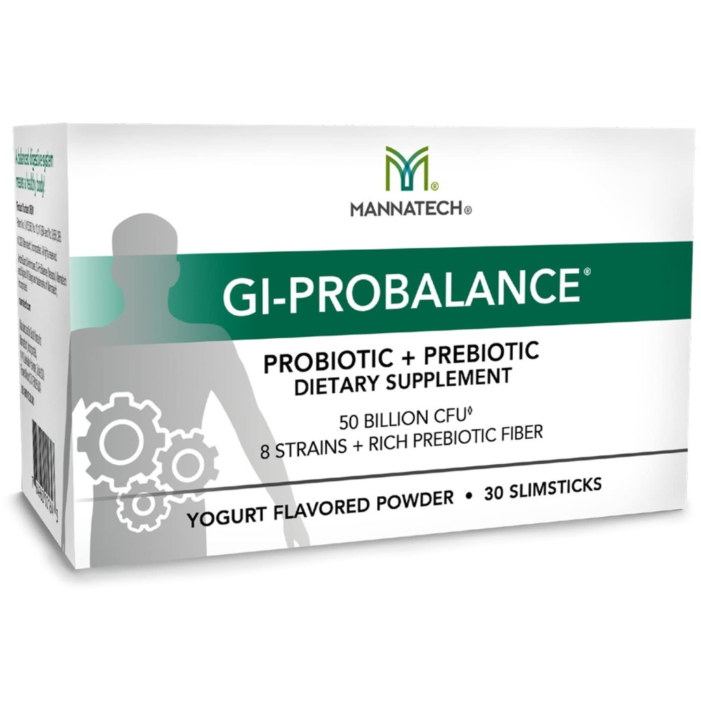 Mannatech Prebiotiki in probiotiki, 30 Slimsticks, Jogurt Flavor, GI- ProBalance w/ mannaBiotska mešanica, Pre in probiotiki Powder for Gut Health, w/ 8 sevi, Rich Prebiotic Fiber & 50 milijard CFU
