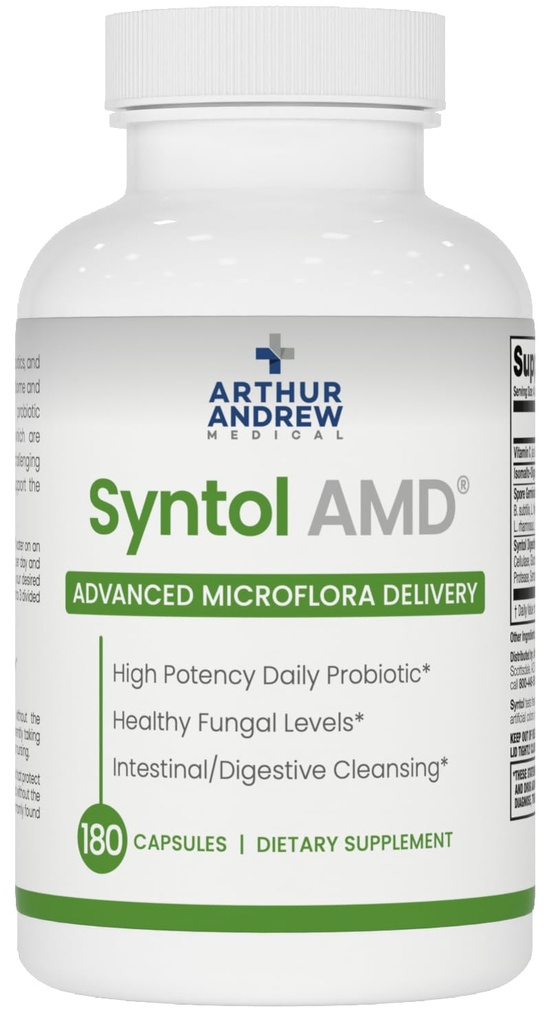 Arthur Andrew Medical, Syntol, 3-v-1 Formula s probiotiki, Prebiotic Fiber & Yeast Čiščenje Multi-Encimi, 180