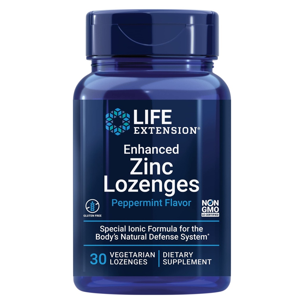 Življenjsko podaljšanje Zinc Lozenges, cinkov acetat, optimalna imunost, močan imunski odziv, jonski cink, Ne-GMO, Gluten-free, Vegetarian, 30 lozenges