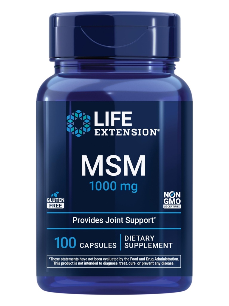Podaljšek življenja MSM, 1000 mg, metilsulfonilmetan, podpira zdrave sklepe, antioksidant podporo, Gluten-free, Non-GMO, 100 kapsul